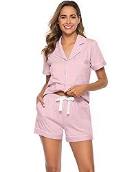 COLORFULLEAF Womens 100% Cotton Pajamas Short Set