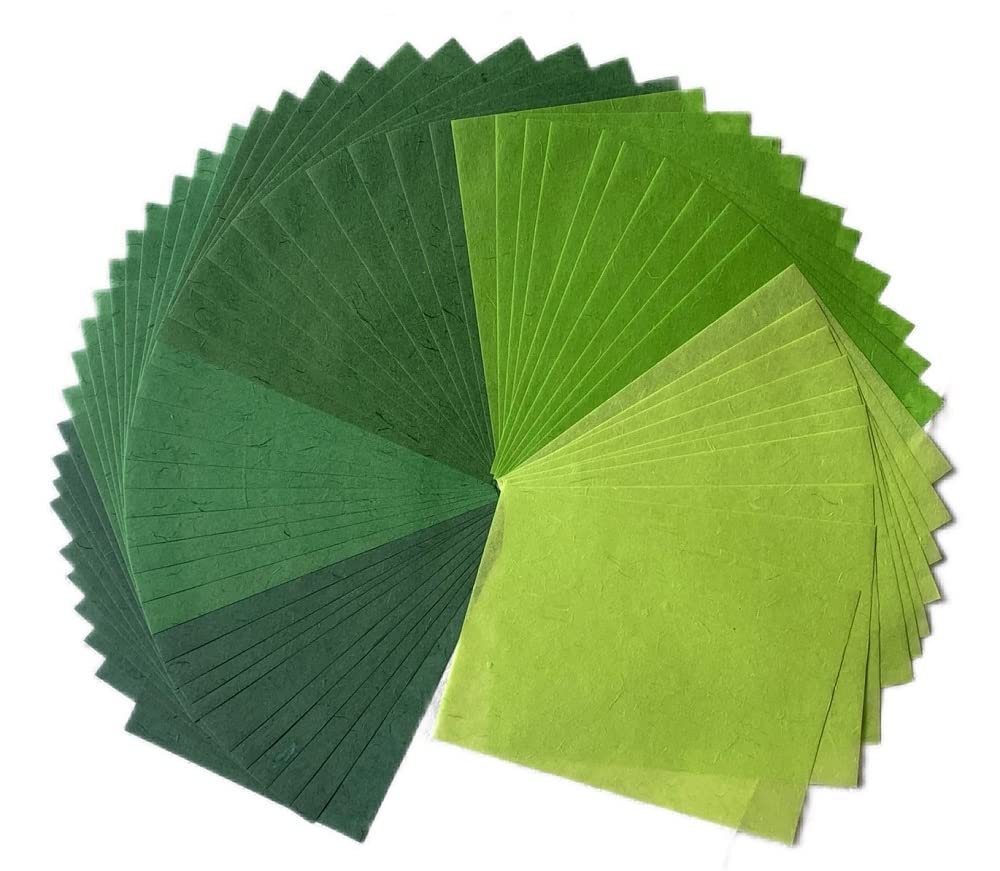 50 Sheets A4 Natural Fiber Mulberry Tree Mulberry Paper Sheets Art Tissue Washi Paper Design Craft Art Origami Suppliers Card Making DIY Crafts (Green Tone, A4)