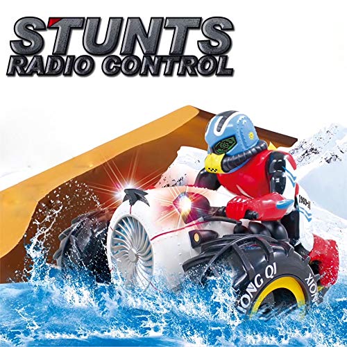 RC Car, KINGBOT 2.4Ghz Remote Control Amphibious Motorcycle High Speed Spinning Stunt Car with 360° Rotate & LED Lights Driving On Land & Water Vehicle Toys for Kids, Black - Thumbnail 6
