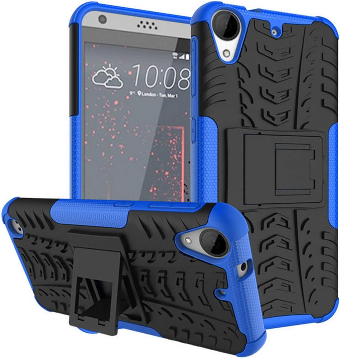 Heavy Duty Tough Dual Layer 2 in 1 Rugged Rubber Hybrid Hard/Soft Impact Protective Cover with Kickstand for HTC Desire 828 5.5"