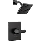 Delta Velum 14 Series Shower Faucet Set, Matte Black Shower Head and Handle Set, Valve Trim Kit, Matte Black T14237-BL (Valve Not Included)