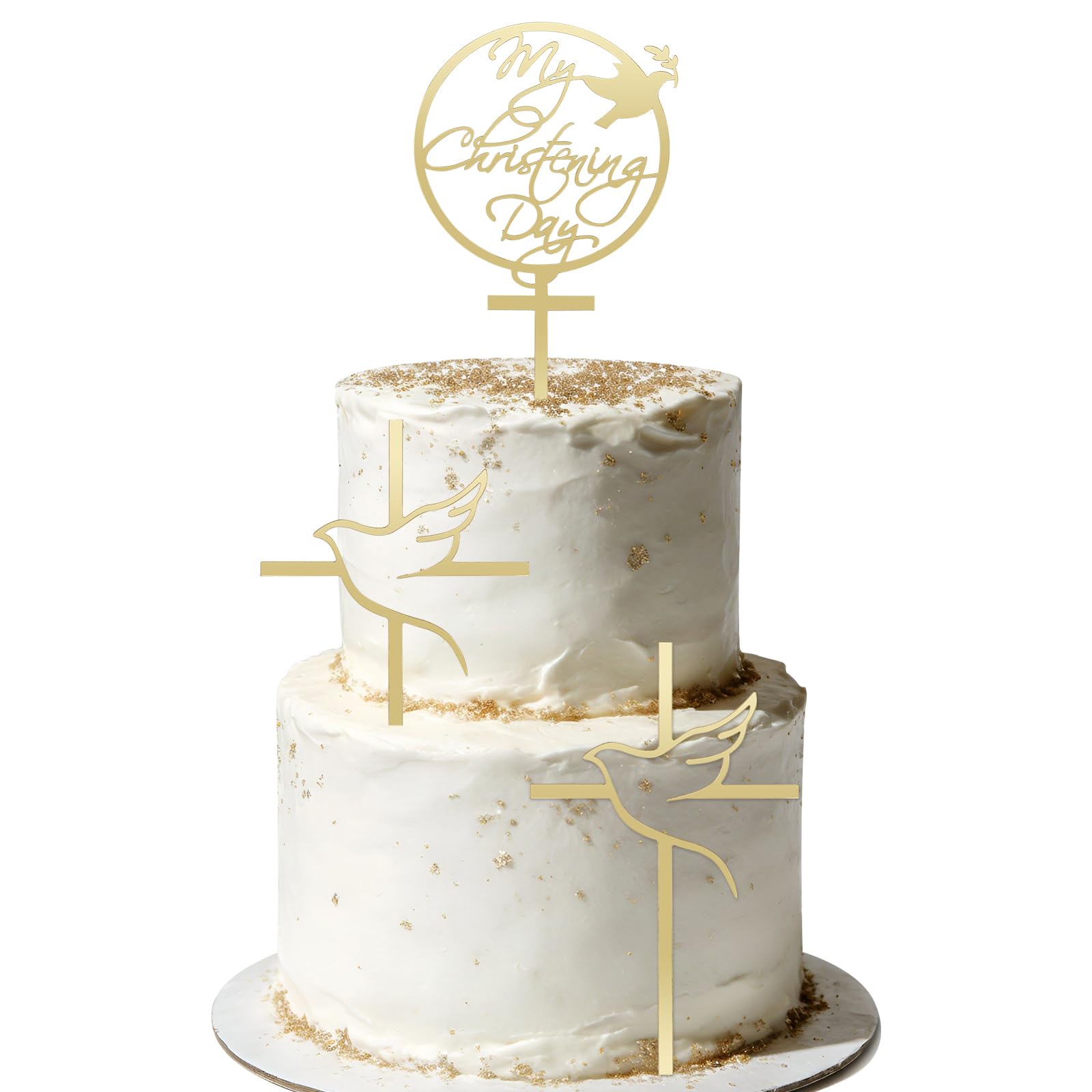3Pcs Christening Cake Topper,Acrylic Cross Cake Decorations,Baptism Cakes Toppers for Girls Boys,Baby Shower First Communion Birthday Christian Party Cakes Decorations