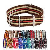 Clockwork Synergy Classic Nylon Nato watch straps bands (20mm, Brown / Tan / Green / Red)