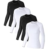 Coume 4 Pack Women's Compression Long Sleeve Shirts Crew Neck Workout Tops Quick Dry Gym Running Athletic Sports Underscrubs