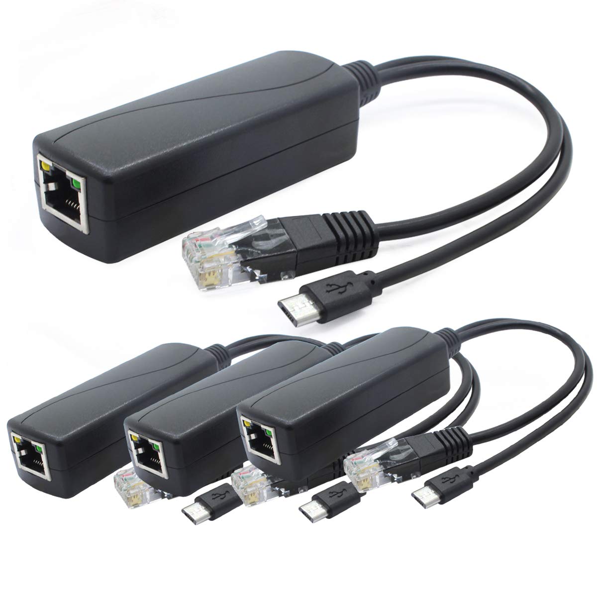 ANVISION 4-Pack 5V 2.4A PoE Splitter, Micro USB Plug, IEEE 802.3af Compliant, for IP Camera, Raspberry Pi and more
