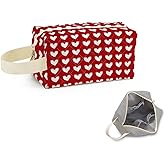 SuoSycorax Red Heart Printed Quilted Makeup Pouch for Women - Velvety Polyester Cosmetic Organizer w/Triple Compartments, Travel & Makeup Brush Holder -1