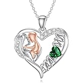 NFYBD Mom Birthstone Heart Necklace s925 Sterling Silver I Love You Mother Pendant Necklaces Mothers Day Jewelry Gifts for Grandma Women Wife, 16"+2" Inches