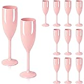 LEYIQU Plastic Champagne Flutes, Acrylic Glasses Goblets Cups Toasting Shatterproof Reusable Flute, for Valentine’s Day Wedding Party Mimosa Bar Anniversary Birthday (12, Pink)
