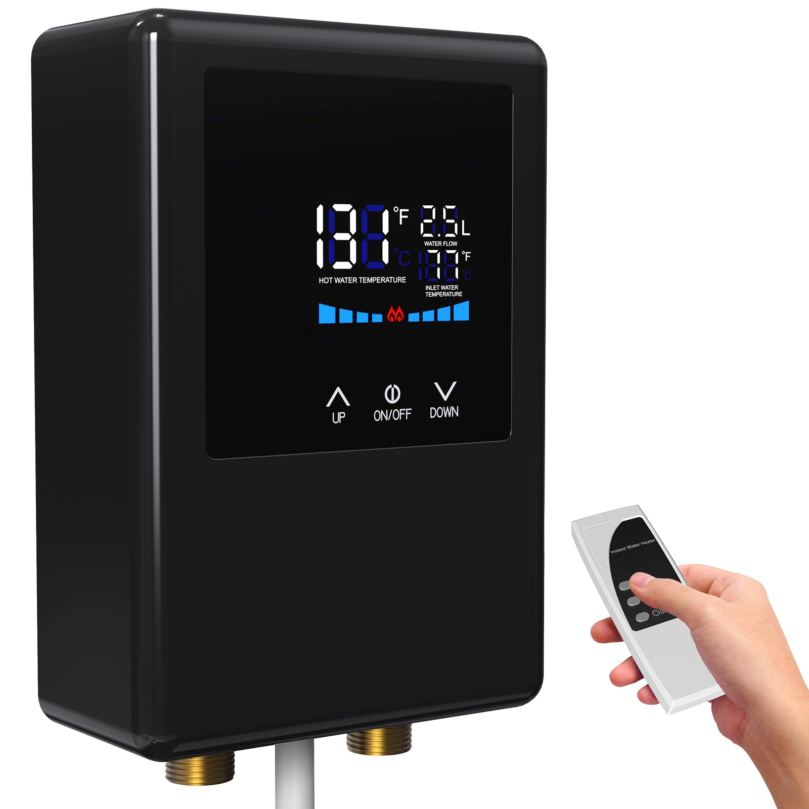 Photo 1 of Tankless Water Heater Electric, 5500W 110V Instant Hot Water Heater with Remote Control and LCD Touch Screen on Demand, Bathroom Sink and Faucet, Save Space (Black)