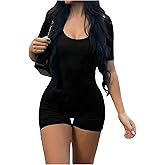 WDIRARA Women's Workout Yoga Bodycon Romper Short Sleeve Scoop Neck Shorts Jumpsuit