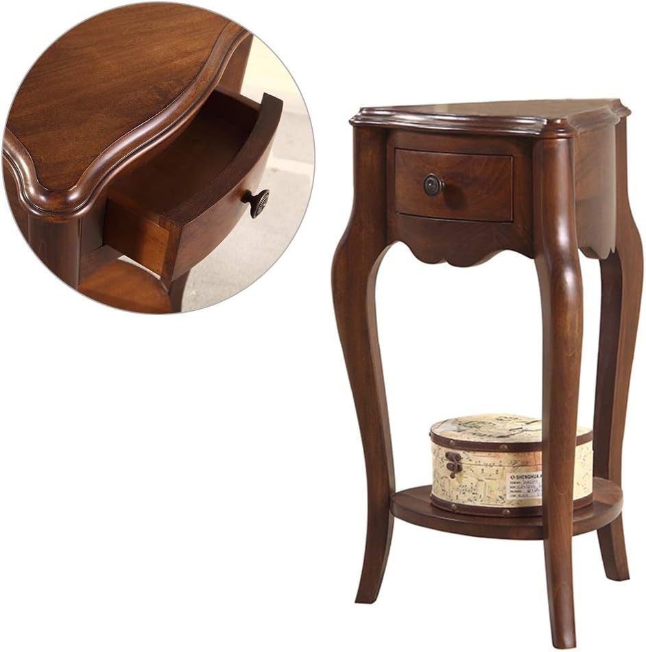 Solid Wood Corner Sofa Accent Triangle Table with Storage Drawer and Shelf, Curved Legs End Table for Living Room (Size : Height 78cm)