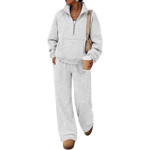 Trendy Queen Womens Sweatsuits Casual Fall 2 Piece Matching Sets 2026 | Breathable material comfy winter clothes half zip swe
