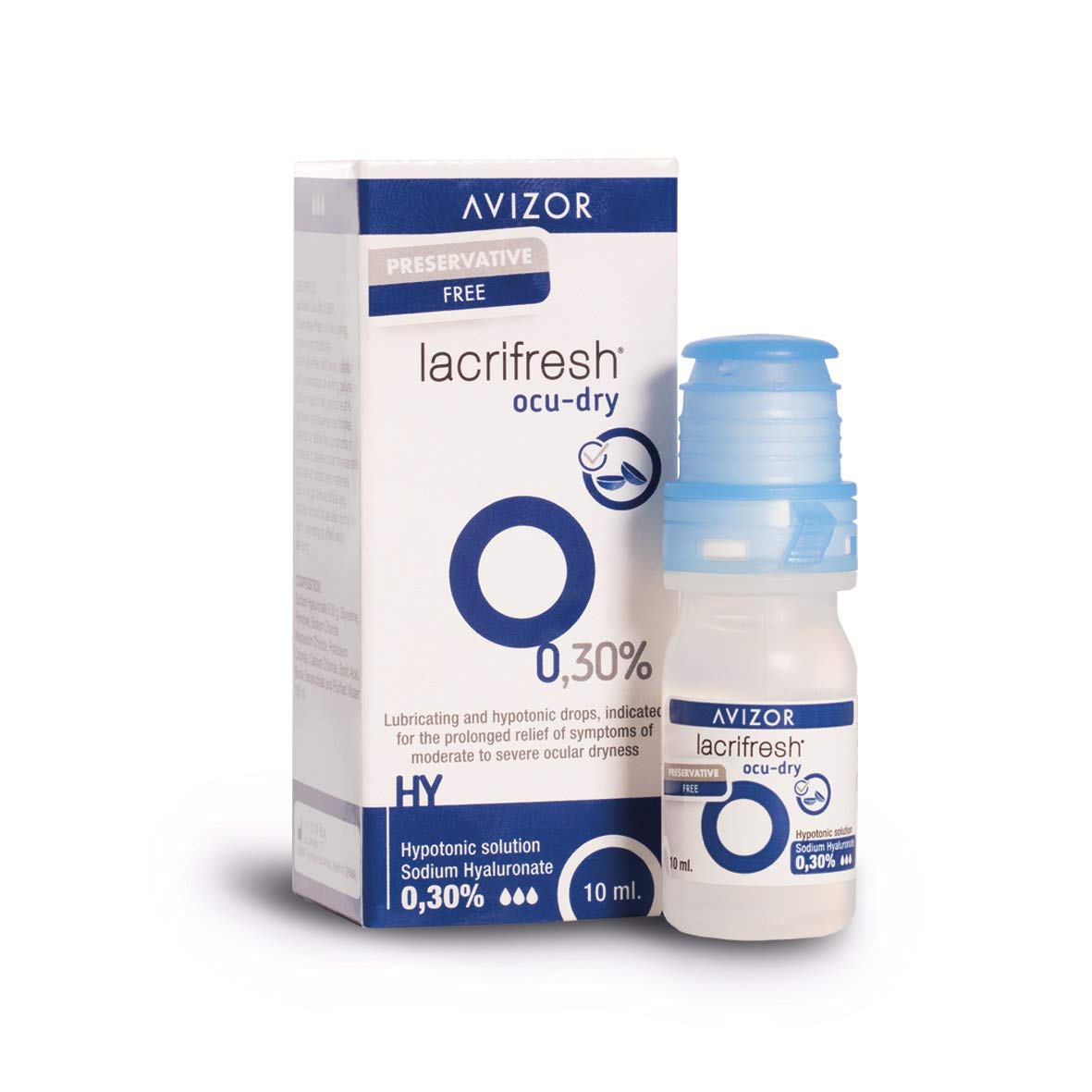 Avizor Lacrifresh Ocu-Dry 0.30%. Bottle of 10ml of Eye Drops to Relieve Symptoms of Eye Irritation.