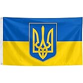 Ukraine Trident Flag 3x5 feet whith 2 brass washers For Patriotic Ukrainian Themed Festival Events Indoor and outdoor decoration (Ukrainian with Trident Flag)