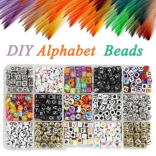 Alphabet Beads 1100pcs Mixed Acrylic Plastic Beads Assorted Color Alphabet Letter "A-Z" Cube Beads for DIY Bracelets, Necklaces, Key Chains and Kid Jewelry