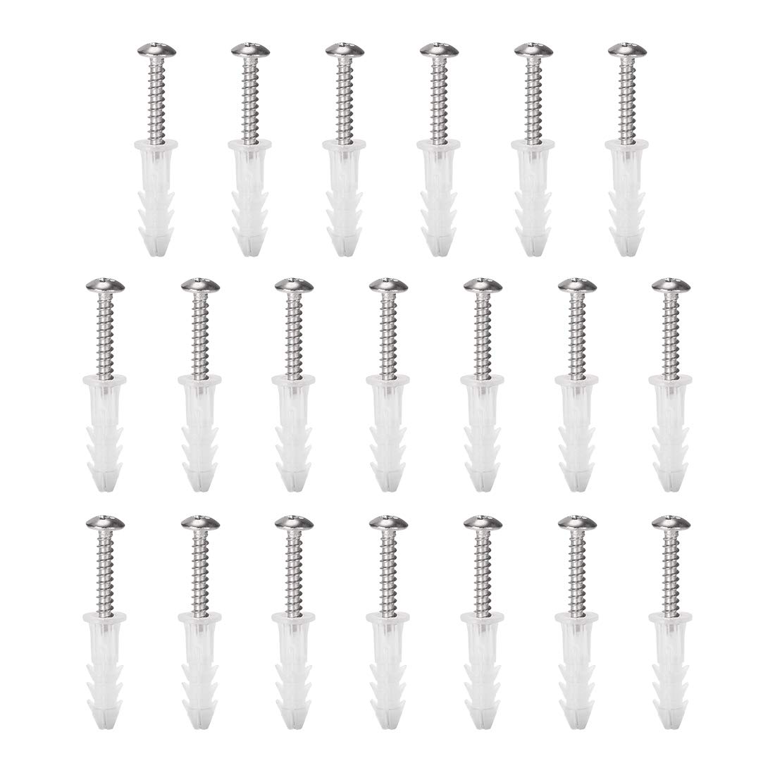 sourcing map 6 x 26mm Plastic Expansion Tube for Drywall with Screws, Translucent 20pcs