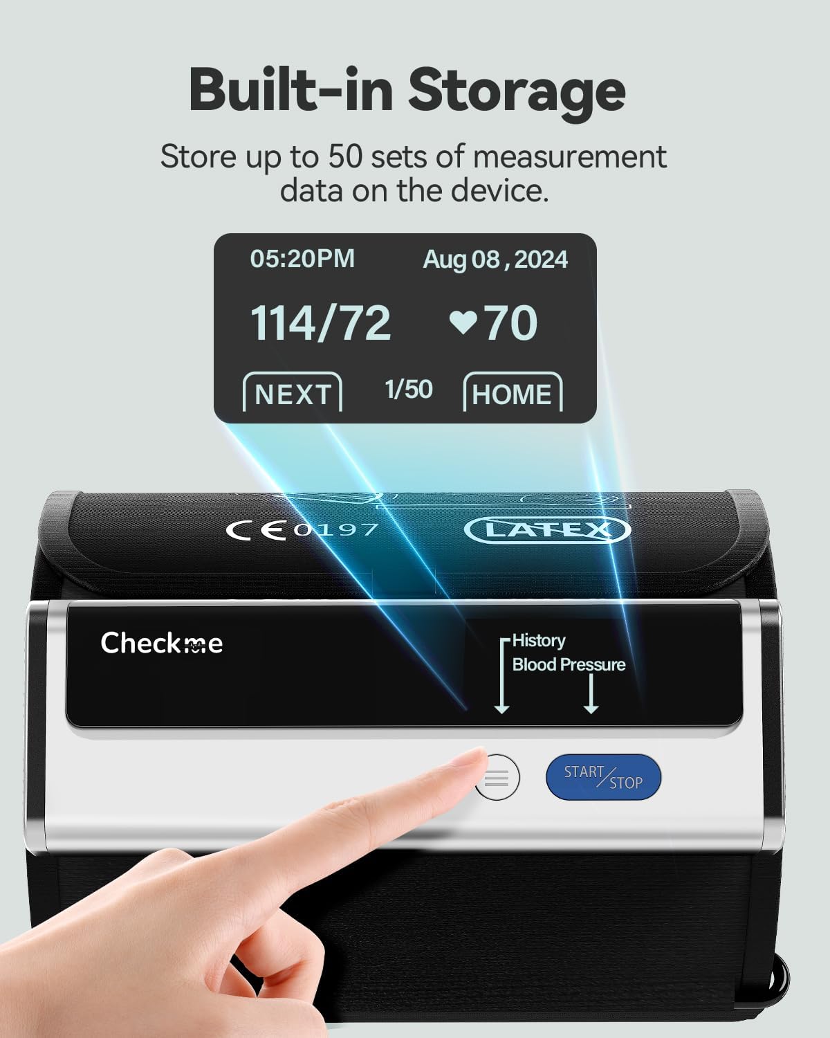 Checkme BP2A Blood Pressure Monitor for Home Use Upper Arm - Bluetooth BP Machine Cuff, Accurate Digital Readings in 30 Seconds, Unlimited Data Stored in App for iOS & Android