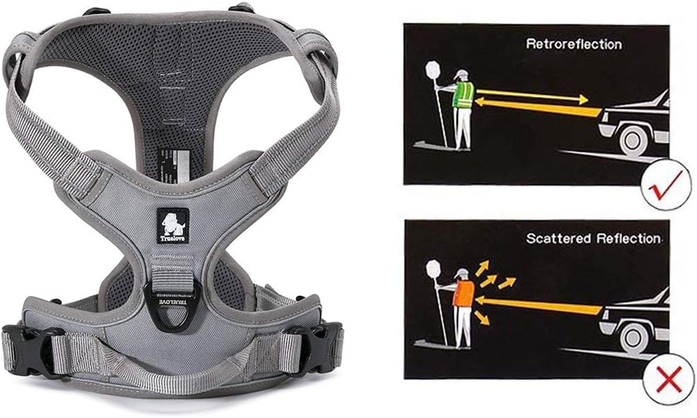 MOKCCI Truelove Soft Front Dog Harness .Reflective No Pull Harness with Handle and 2 Leash Attachments, Gray, XL - Image 4