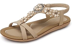 SHIBEVER Flat Sandals for Women Dressy: Summer Comfortable Ankle Strap Womens Sandal