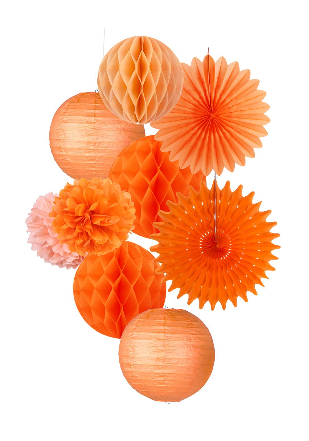 EASY JOY Orange Paper Fans Party Decorations Tissue Paper Pom Poms Paper Fans Paper Lanterns Paper Honeycomb Balls Orange for Spring Birthday Wedding Party Hanging Paper Decorations — image 1