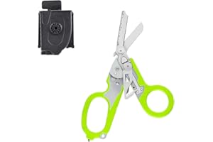 EGEN Trauma Shears Emergency Multitool Shears Including Folding Emergency Scissors, Tape Cutter, Ring Cutter, Ruler,Oxygen Tank Wrench and Carbide Glass Breaker, with Black Scissors Sheath (Green)