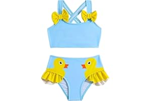 JOYTJPQ Baby Girls Swimsuit Toddlers Duck Print Bathing Suit Little Ones Bow Strap Cute Swimwear Beachwear 9M-5Y