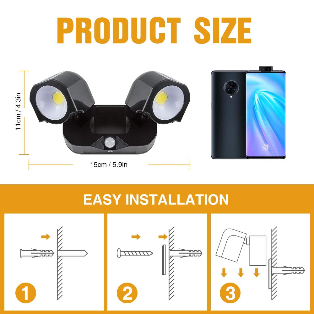 Outdoor-Motion-Sensor-Security-Light Wireless COB Battery Powered Outdoor Lights IP44 Waterproof Adjustable Outdoor Flood Light for Garage Porch Barn Patio Backyard