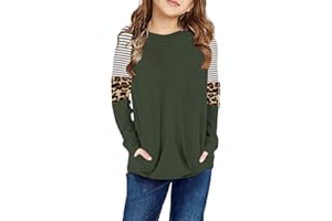 SELINK Girl's Casual Big Kids Long Sleeve Striped Color Block Casual Tees with Pockets