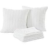 Home Soft Things Rabbit Faux Fur Throw Blanket (50" x 60") and 2 Pillow Covers (18" x 18"),3 Piece Bright White Throw Pillow Set,Decorative Throw Blankets for Couch Bed Living Room