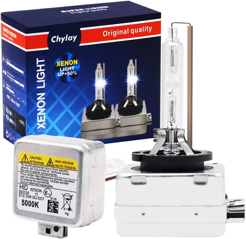 Chylay 35W D1S/ D1C HID Xenon Headlight Bulbs Car Replacement Bulb Headlight Lamps 5000K Bright White, 1 Pair -2 Years Warranty