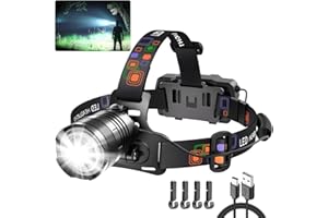 KYEKIO Headlamp Rechargeable, 990000LM Super Bright Head Lamp, Adjustable Focus LED Headlamp, 90°Angle Head Lights for Forehead, 4Mode Headlight, Headlamps for Adults Hard Hat Camping Essentials Gear