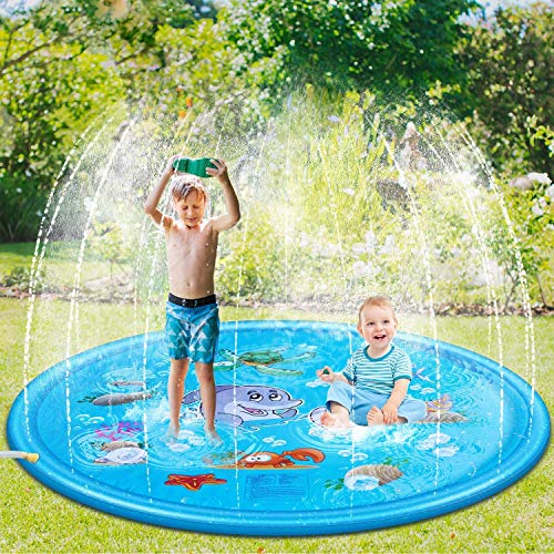 Fomatrade Sprinkler for Kids Toddlers,Splash Play Mat,Thickening PVC Inflatable Water Spray Pad Outdoor Garden Inflatable Sprinkler Water Mat Fun Toy Kids Baby Pool Pad Hot Summer Swimming Party