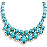 Sheplus Birthday Gifts for Women - Genuine Turquoise Statement Gold Chunky Necklace Handmade Bolo Real Western Jewelry Valentines Day