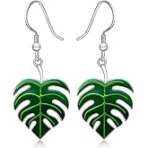 Monstera Leaf Earrings for Women Sterling Silver Dangle Green Palm Leaf Earrings Tropical Jewelry Monstera Jewelry Gifts for Plant Lover