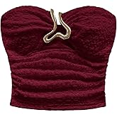 SOLY HUX Women's Summer Tube Tops Strapless Sleeveless Cut Out Ruched Bandeau Y2k Going Out Crop Top Plain Burgundy X-Small