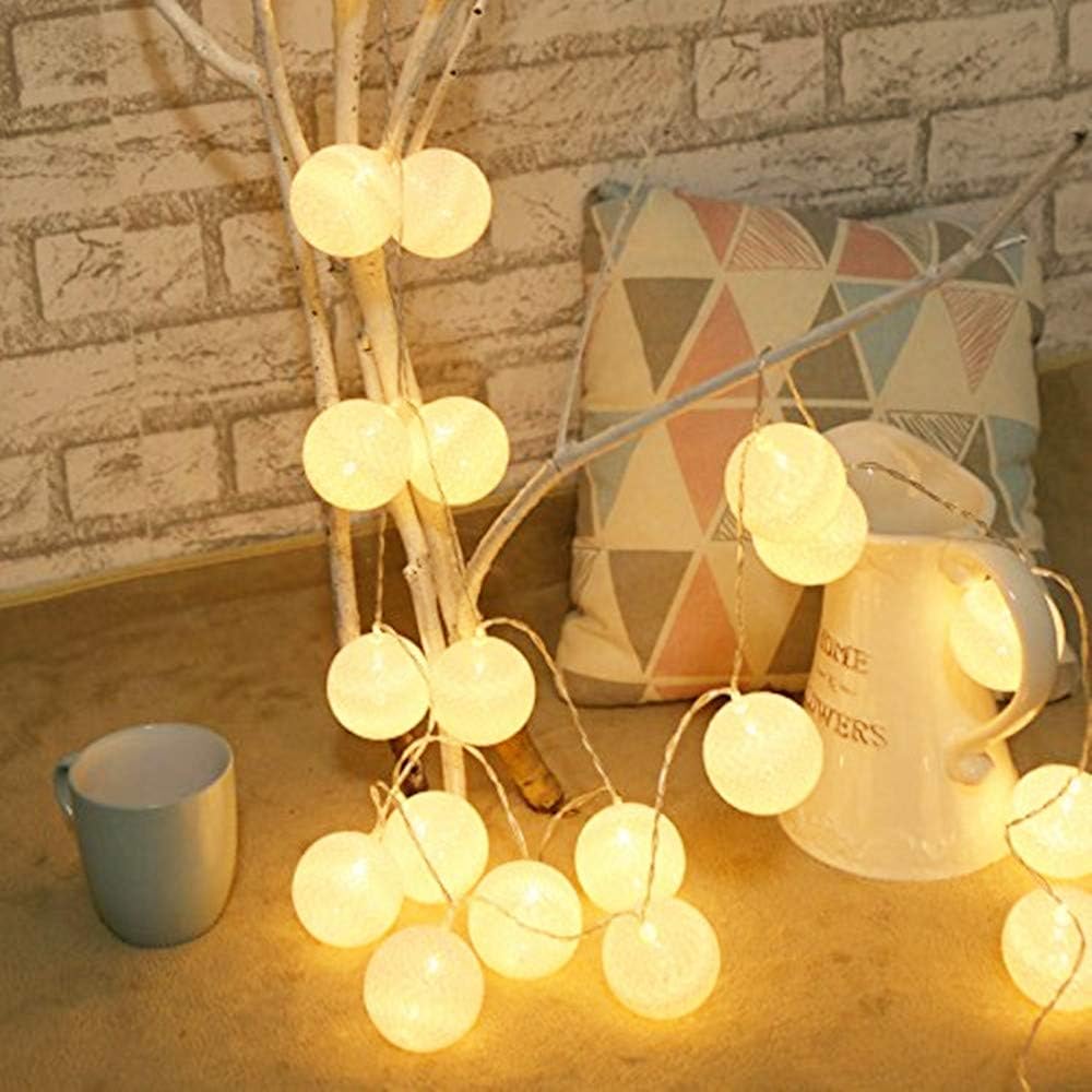 ELINKUME Cotton Balls LED String Lights Battery Operated Fairy Light Balls Decorative Lights for Garden/Christmas/Party/Wedding (3.3M/20LED, Warm White)