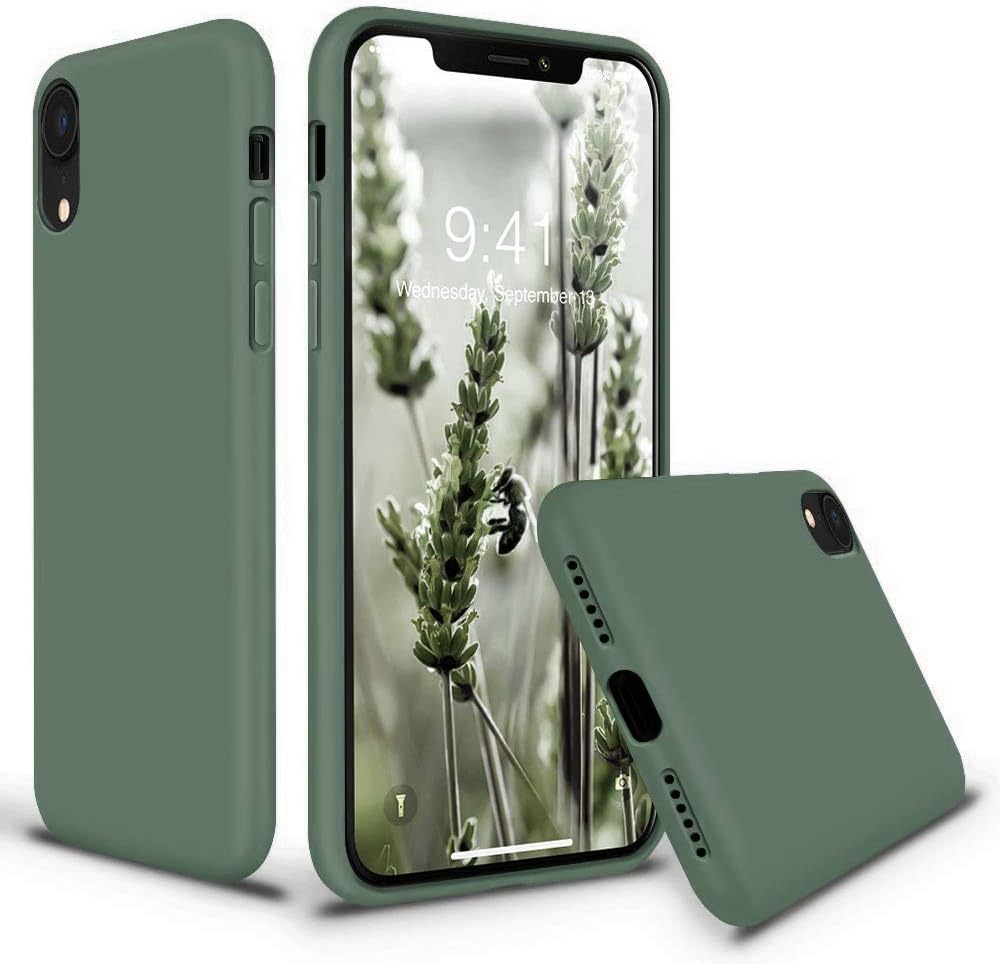 Vooii for iPhone XR Case, Soft Liquid Silicone Slim Rubber Full Body Protective iPhone XR Case Cover (with Soft Microfiber Lining) Design for iPhone XR - Pine Green
