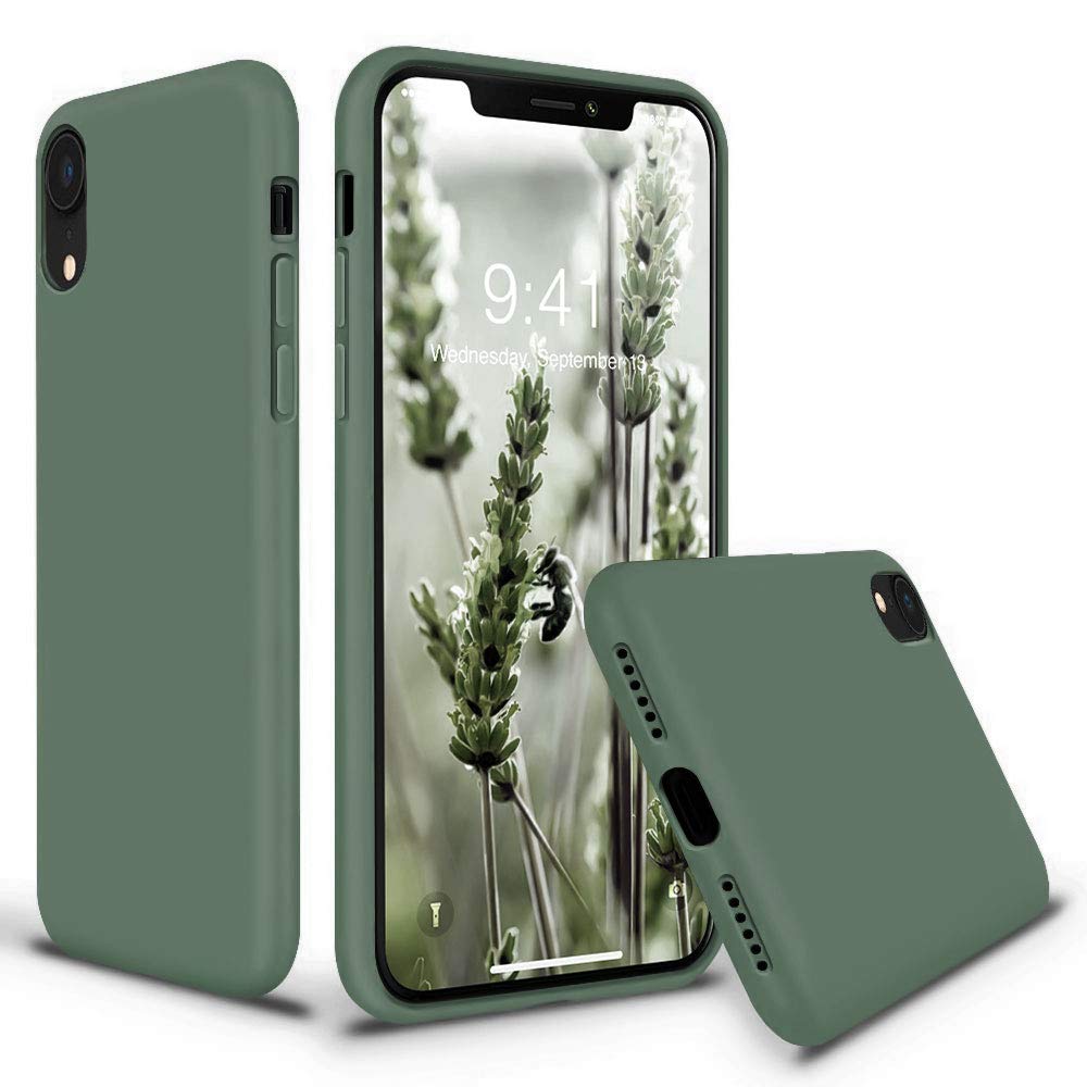 Vooii for iPhone XR Case, Soft Liquid Silicone Slim Rubber Full Body Protective iPhone XR Case Cover (with Soft Microfiber Lining) Design for iPhone XR - Pine Green