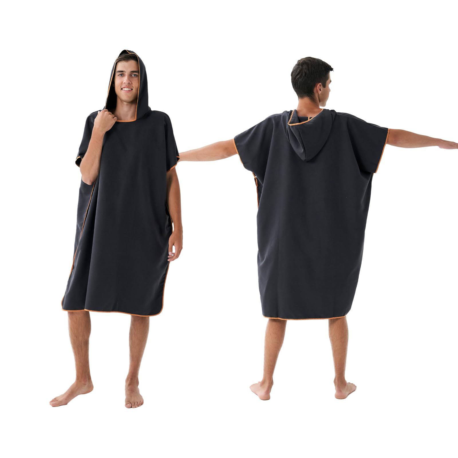 jooeer Changing Robe Surf Poncho Towel for Adults Microfibre Hooded Beach Towel Dress for Women Men Pool Swimming Camping Travelling Bathing, Quick Dry, Lightweight, Black