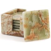 Radicaln Square Marble Coasters Set of 6 with Holder Green Onyx Stone 3.5