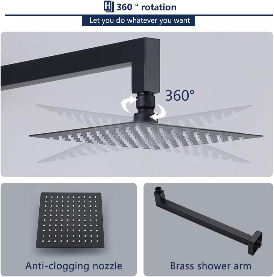 HOMELODY Shower Faucet Shower Valve Trim Kit Tub and Shower Faucet Set Rainfall Shower System with 8" Touch-Clean Shower Head, Bathtub Faucet, Stainless Steel, Matte Black - - 
