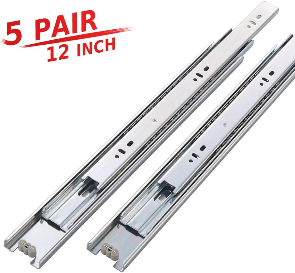 WMXQX 12 Inch Drawer Slides, Full Extension Hardware Ball Bearing Side Mount Drawer Slides, 5 Pair
