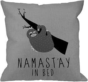 HGOD DESIGNS Throw Pillow Case Namastay in Bed Sloth Cotton Linen Square Cushion Cover Standard Pillowcase for Men Women Home Decorative Sofa Armchair Bedroom Livingroom 18 x 18 inch