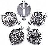 ZX Jewelry 5pcs Antique Silver-tone Filigree Living Memory Floating Lockets Diffuser Pendants Necklaces