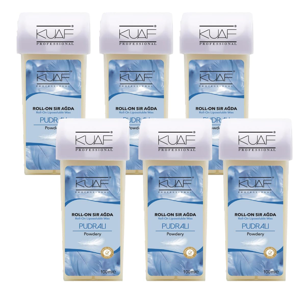 Kuaf Professional Roll on Wax Cartridge for Hair Removal, Hair Removal Roll-On, Wax Cartridge Roller for Legs and Arms, Depilatory Wax, Pack of 6 - White Powdered