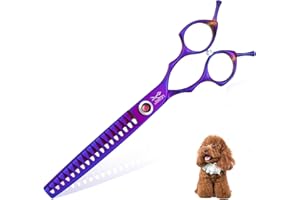 JASON Dog Scissors for Grooming - 7.5" Chunker Scissors for Dog Grooming, Japanese 440C Stainless Steel Chunking Shears with Diamond Adjustable Screw (18 Teeth, Purple)
