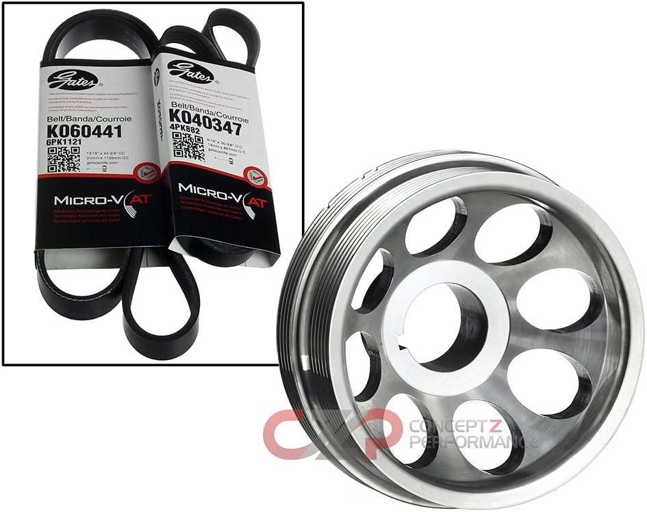 Unorthodox Racing Crank Pulley with Belts: 03-06 350Z Z33, 03-06 Sedan V35, 03-07 Coupe V35