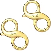 Lobster Clasp Necklace Bracelet Extender,925 Sterling Silver Plated with 14K Gold Necklace Connector Extender Clasps,Plated 14K Gold Closures Claw for DIY Jewelry Repair(0.55"x0.24",Gold,2P)