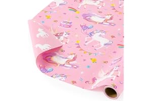 WERNNSAI Unicorn Wrapping Paper - 1 Roll 43 cm x 3 m Mini Unicorn Wrapping Paper Pastel Pink Birthday Wrapping Paper for Girl