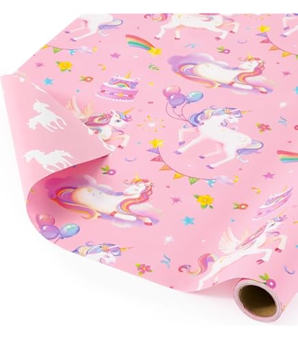 Rouleau Papier Cadeau Anniversaire Licorne - 3 Rouleaux 43 Cm X 3 M (violet, Rose, Blanc) - Pour Enfants - 7